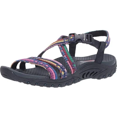 Image of Skechers Women&#039;s Reggae Sew Me Boho Woven Strappy Slingback Sandal, Navy Multi, 8 UK