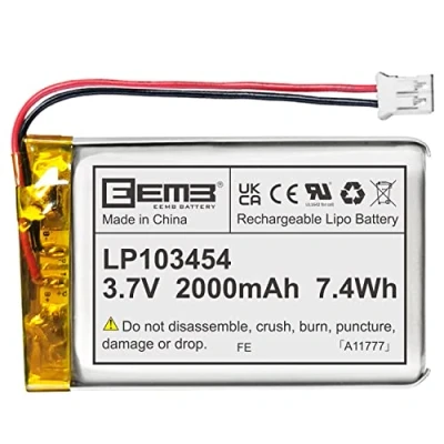 Image of EEMB Lithium Polymer Battery 3.7V 2000mAh 103454 Lipo Rechargeable Pack with wire JST connector for Bluetooth Speaker and Dashcam confirm device &amp; polarity before purchase