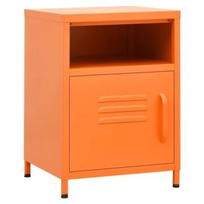 Image of vidaXL Industrial Style Nightstand Steel Constructed Bedroom Side Table with Open Shelf and Enclosed Compartment Orange