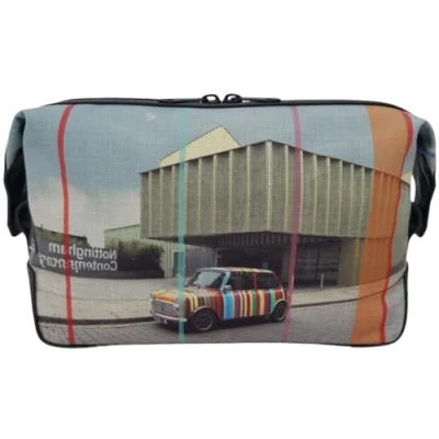 Image of Paul Smith Mini Nottingham Mens Wash Bag in Recycled Polyester with Black Leather Trims
