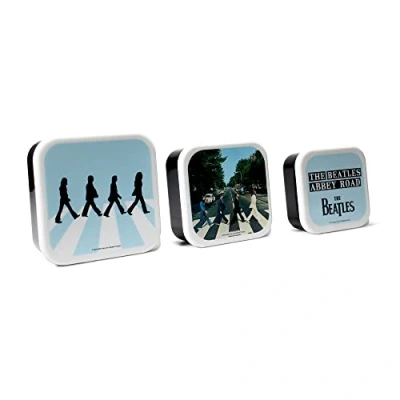 Image of Half Moon Bay The Beatles Snack Box Set of 3 Plastic Food Containers with Lids Lunchbox Adult &amp; Kids Bento Lunch Retro Storage Boxes Sandwich Abbey Road