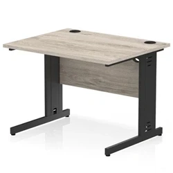 Image of Impulse 1000x800mm Straight Desk Grey Oak Top Black Cable Managed Leg