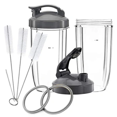 Image of Replacement Parts for NutriBullet, 2 X 32oz Tall Cups, Flip Top to Go Lids, Gaskets &amp; Cleaner Brush NBullet 600W and 900W (7 Piece)