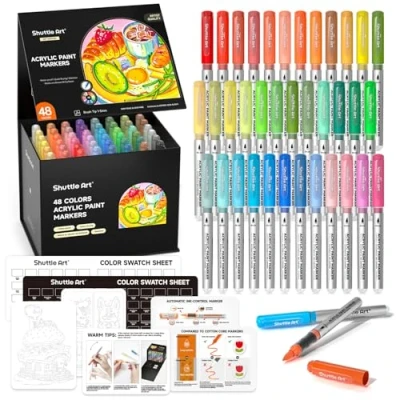 Image of Shuttle Art Automatic Ink Control Acrylic Paint Pens, 48 Colours Brush Tip Marker Pen for Rock Painting Ceramic, Wood, Fabric, Glass, Stone, Set DIY &amp; Supplies