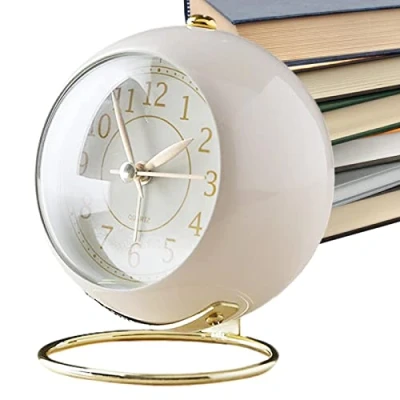 Image of Battery Alarm Clock Super Silent Non Ticking Small With Night Light Bedside Clocks Operated Desk Analogue Bedroom Retro Simple