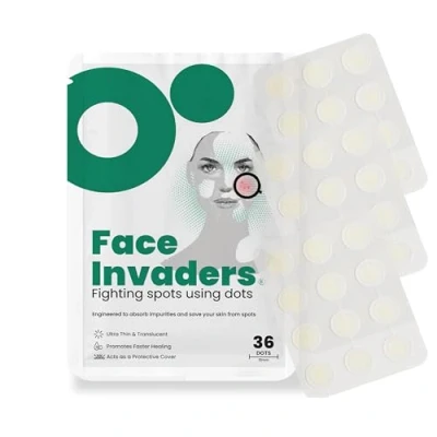 Image of Face Invaders Acne Patches Pack of 36 Translucent Hydrocolloid Pimple Patch Spot Treatment Stickers for and Body Fast Acting, Vegan &amp; Cruelty Free Skin Care