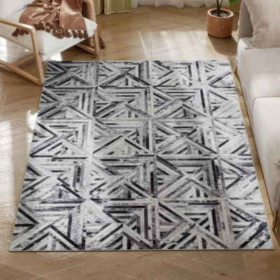 Image of Non Slip Washable Rug, Chenille Floor Carpet for Living Room, Black Homcom