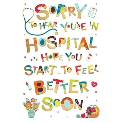 Image of Sorry to hear you&#039;re in Hospital Get Well Soon Card, Gold Foil Finish, Made the UK, After Operation
