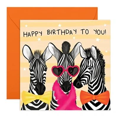 Image of Central 23 Happy Birthday Card For Her Him &#039;Party Zebra&#039; Greeting Sister Brother Mum Dad Gifts Women Men Comes With Fun Stickers
