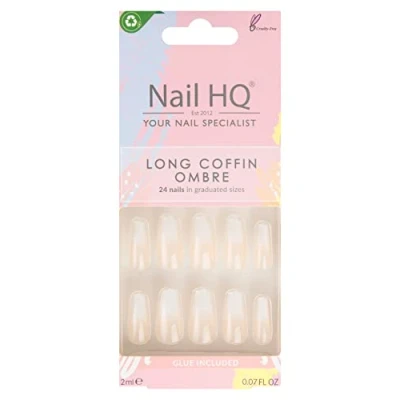 Image of NAIL HQ Long Coffin Ombre Nails, Natural &amp; White