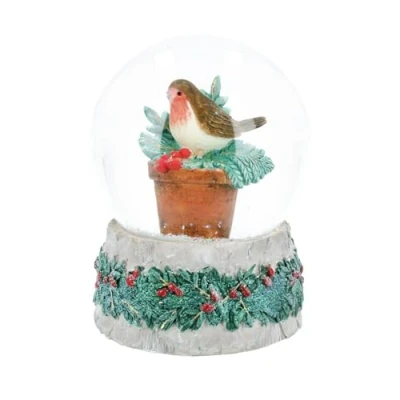 Image of Gisela Graham Robin in Flower Pot Christmas Snow Globe