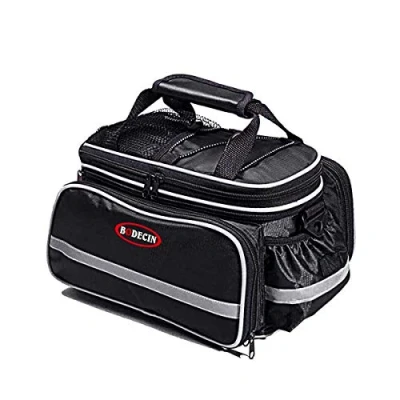 Image of BODECIN Bicycle Pannier, Outdoor Waterproof Multi function Portable Pack Bike Pannier Carrying Luggage Package Rack Panniers Rear Seat Trunk Bag with Rainproof Cover(Black)