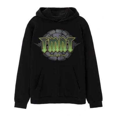 Image of Teenage Mutant Ninja Turtles Mens Hoodie Adults World 84 Tour Retro Fashion Graphic Hooded Sweatshirt Black Distressed Nostalgic 90s Cartoon Apparel Hoody TMNT Gift Merchandise for Him