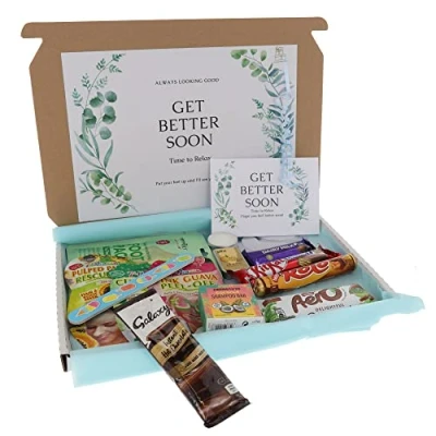 Image of Large GET WELL SOON Pamper Treat Gift Box Hug in a Letterbox Ladies Giftbox with Hot Chocolate