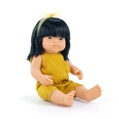 Image of Miniland Baby Doll Asian Girl 38cm. Made in Spain with vanilla scent. Anatomically correct. My Friends &amp; Me collection