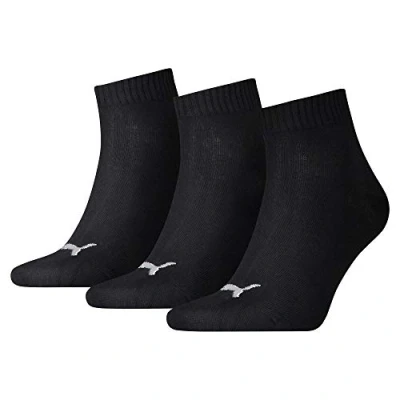 Image of Puma 271080001 UK 9 11 Unisex Quarter Socks (3 Pair Pack) black.