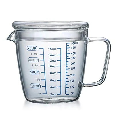Image of TAMUME 500ml Glass Measuring Jug Microwave Cup with Lid (500ml)