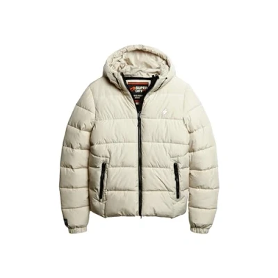 Image of Superdry Men&#039;s Hooded Sports PUFFR Jacket A4 Padded, Pelican Beige, L