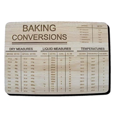Image of Baking Conversion Gift Present Premium Hardwood Wooden Chopping Cutting Cheese Board Engraved Measures Wood Kitchen Conversions Cooking (Premium 35x24x1 5 cm)