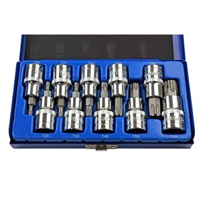 Image of US PRO 3413 Tools 10PC 1/2 Dr Torx Bit Socket Set T20 T70, Blue