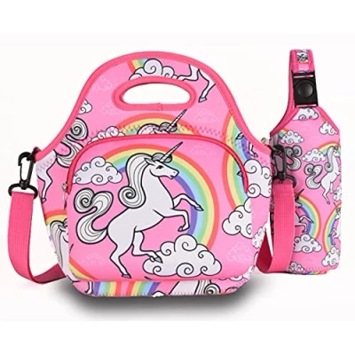 Image of 7 Mi Lunch Bag for Kids Insulated Children Box Thermal Cooler with Bottle Holder Resistant Reusable School Picnic Travel Work(Pink Unicorn)