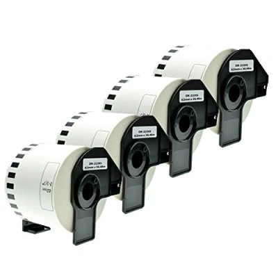 Image of PerfectPrint Compatible Label Roll Replacement for Brother QL 810W 820NWB 580N 800 1050 1050N 1060N 500 550 570 DK 22205 (Black on White, 4 Pack)