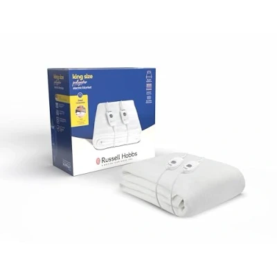 Image of Russell Hobbs Electric Blanket, Heated King Fitted Underblanket, 3 Heat Settings, Low Energy &amp; Efficient, Machine Washable, 2x Remote, 150 X 200 cm, 120W, White, RHEKB6003, 2 Year Guarantee