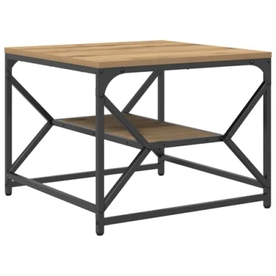 Image of vidaXL Coffee Table Modern Oak Wood &amp; Metal, 51x50x40cm, Brown Rectangular for Living Room/Lounge