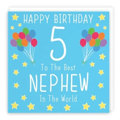 Image of Hunts England Nephew 5th Birthday Card Happy 5 To The Best In World Iconic Collection Fun Colourful