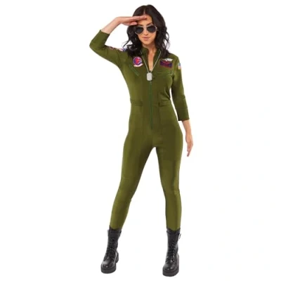 Image of Amscan 9913310 Adult Top Gun Maverick Pilot Jumpsuit Fancy Dress Costume Aviator Cruise (UK Size 12 14)
