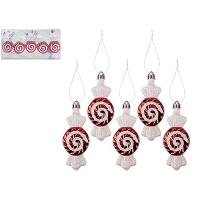 Image of PMS Charming Multicolor Candy Cane Sweet Decorations 5cm x 10cm (Pack of 5) Red &amp; White Christmas Decor Handcrafted Delights Perfect for Holiday Parties and Festive