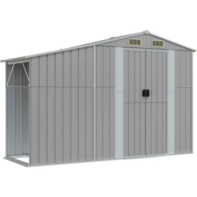 Image of vidaXL Garden Shed Grey 277x93x179 cm Galvanised Steel