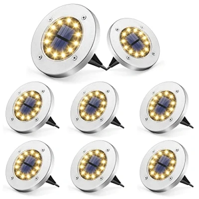 Image of GIGALUMI Solar Ground Lights 12LEDs 8PACK In Powered Pathway Outdoor Decking Landscape Lamp for Lawn Yard Pool Patio（Warm White）
