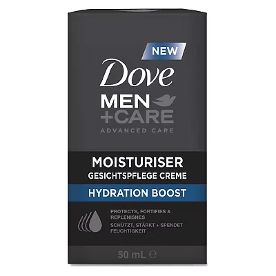 Image of DOVE MEN + Care Moisturiser Hydration Boost Face Cream Protects, Strengthens and Moisturises without Greasing, 1 x 50 ml