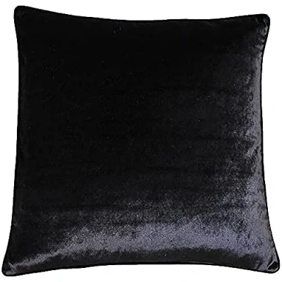 Image of Riva Paoletti Luxe Velvet Cushion Cover Black Soft Feel Fabric Reversible Hidden Zip Closure Machine Washable 100% Polyester 55 x 55cm (22&quot; 22&quot; inches)