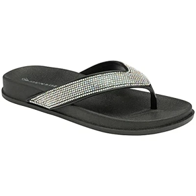Image of DUNLOP Ladies Low Wedge Multi Platform Summer Slip On Toe Post Flipflops Sandals Shoes Size 3 8 (Quin Black, Numeric_5)