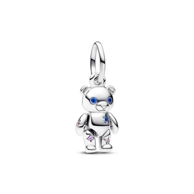 Image of Pandora Moments Celestial teddy bear sterling silver dangle with fancy fairy tale pink cubic zirconia, royal purple and stellar blue crystal