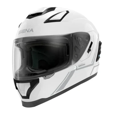 Image of Sena Stryker Full Face Bluetooth Helmet w/Sound by Harman Kardon Dual Visor with Integrated Mesh Intercom System / MP3 Voice Dial (Gloss White, XL)