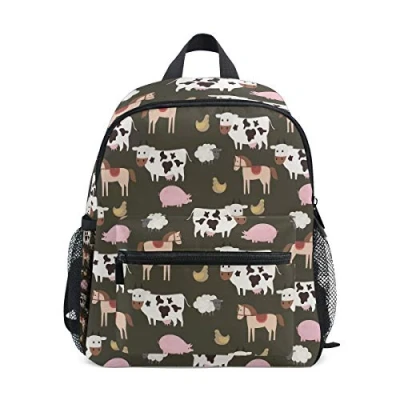 Image of BALII Farm Animals Cow and Horse Toddler Backpack Book Bag School Rucksack for Girl Boy Children