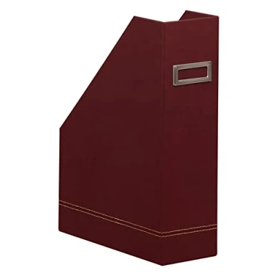 Image of RHODIA 194542C Burgundy Magazine Rack 10x25x31 cm Orange Saddle Stitching Faux Leather Exterior Home Office Collection Rhodiarama Organization &amp; Designer Storage