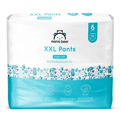 Image of Amazon Brand Mama Bear XXL Nappy Pants, Size 6 (18 30kg), 72 Count (2 Packs of 36), White