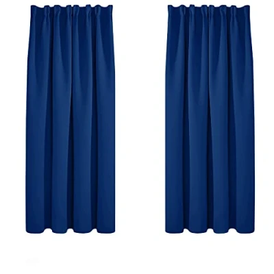 Image of Deconovo Bedroom Curtains Super Soft Thermal Insulated Energy Saving Blackout Pencil Pleat Window Treatment for Boys 52x54 Inch Blue 2 Panels