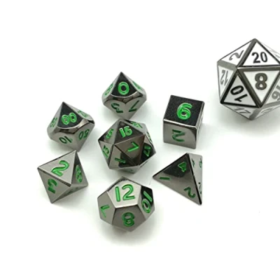 Image of Bescon 10MM Mini Solid Metal Dice set Glossy Metallic Surface with Green Numbers, Polyhedral D&amp;D RPG Miniature 7