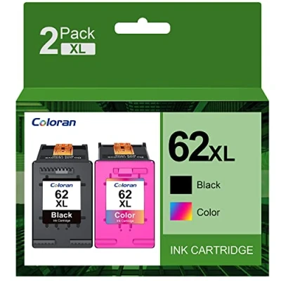 Image of Coloran 62XL Ink Cartridges, for HP 62 XL Black and Tri color, Compatible Envy 5540 5541 5542 5543 5544 5545 5546 5547 5548 5640 5642 5644 7640 OfficeJet 200 250 5740 5742 5744(2 Pack)