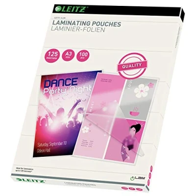 Image of Leitz Laminating Pouches Made of 125 Micron Thick Material (Transparent, Glossy, A3) Pack 100