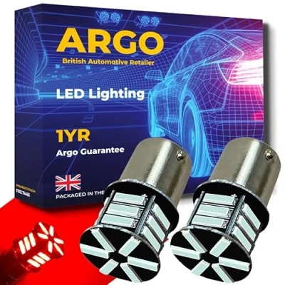 Image of Argo P21/5w Bulb 21 Led Xenon Red Stop Tail Brake Light Bulbs Smd Lens Bright 1157 Bay15d 380 Rear lamp Halogen Replacement Upgrade Car 12v