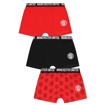 Image of Manchester United Boys 3 Pack Football Club Boxer Shorts Cotton Boxers Multipack Trunks Kids Underwear (13 14 Years) Red