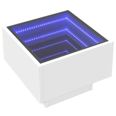 Image of vidaXL Side Table with LED Infinity Mirror White Engineered Wood Coffee Table/End Table/Couch Suitable for Living Room/Bedroom, 40x40x30 cm