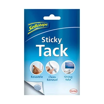 Image of Sellotape 1792402 Sticky Tack for Home &amp; Office, Reusable Adhesive, Stationery,Craft Office Supplies,Poster Putty to hang Photos, Cards More,1 x 45g,blue