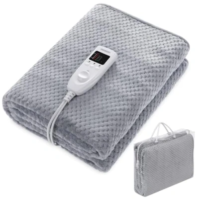 Image of Monzana® 60W Electric Heated Under Blanket Simple LED Controller Auto Shut Off 150 x 80 cm Washable 5 Heat Settings Adjustable 1 8 Hour Timer 3 Layer Soft Fleece Grey